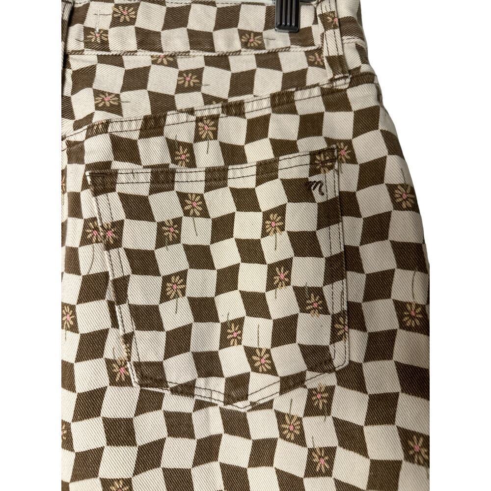 Madewell Women's Floral Checked Cotton Denim Mini Skirt Size 28 Brown Cream - Picture 4 of 7